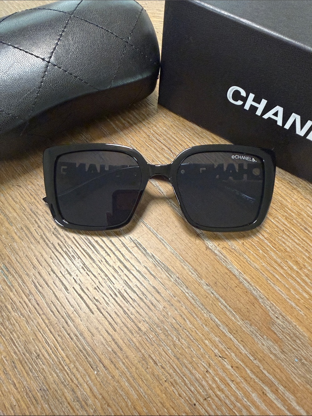 CHANEL Black Oversized Square Sunglasses with Dark Lenses